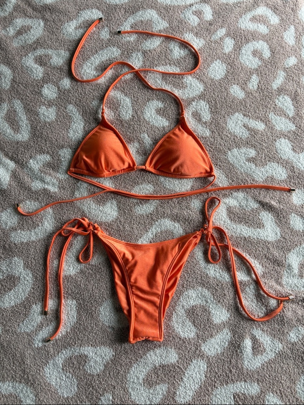 ENEZ NEON Orange Triangle String Bikini Set